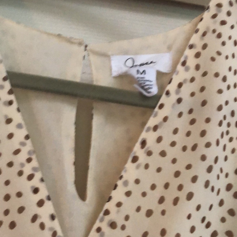 Polka Dot Wrap-Front Long Sleeve Dress in Beige - Picture 4 of 5